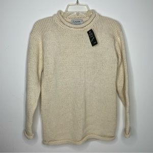 ROSSAN KNITWEAR DONEGAL IRELAND hand loomed wool fisherman sweater NWT small